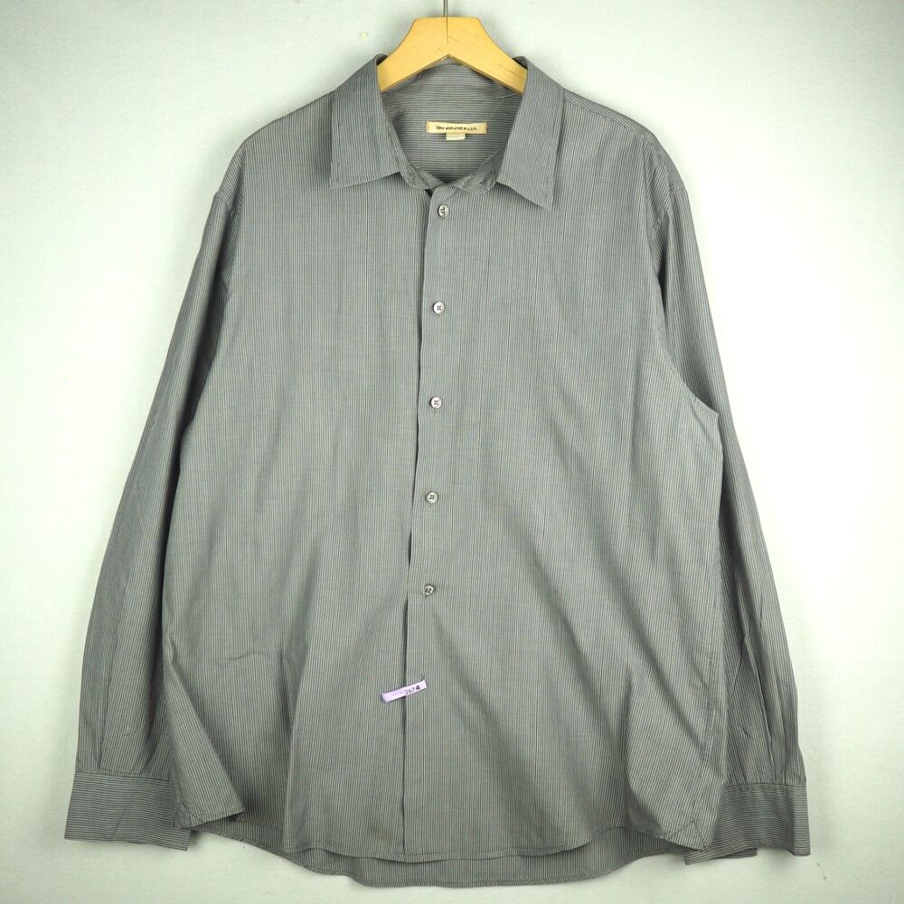 John Varvatos USA Shirt Mens XL Gray Stripe Long Sleeve Button Down